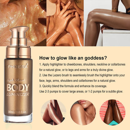 Long lasting moisturizing body luminizer medium shade packaging details and ingredients label