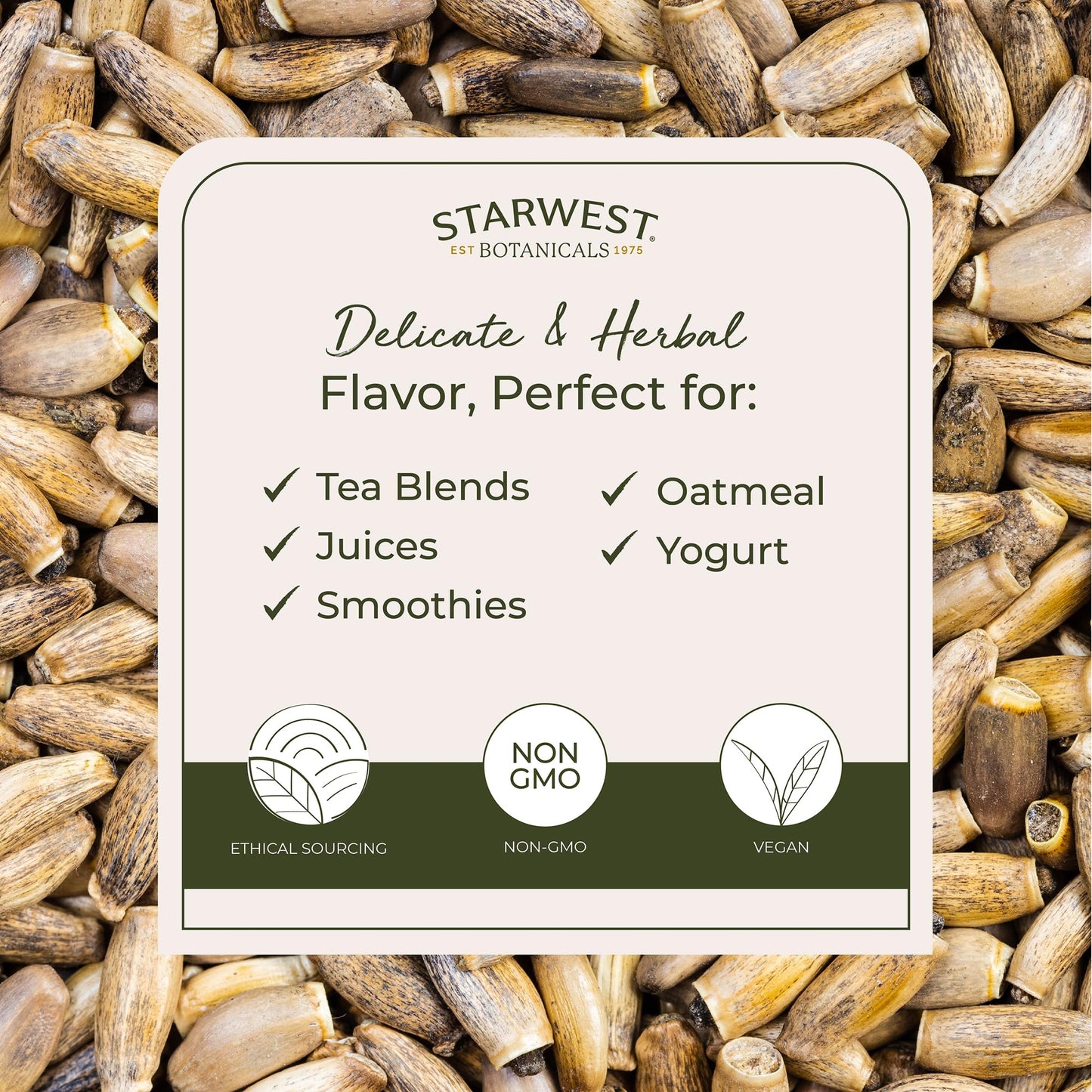 Certified organic whole milk thistle seeds bulk bag side label details