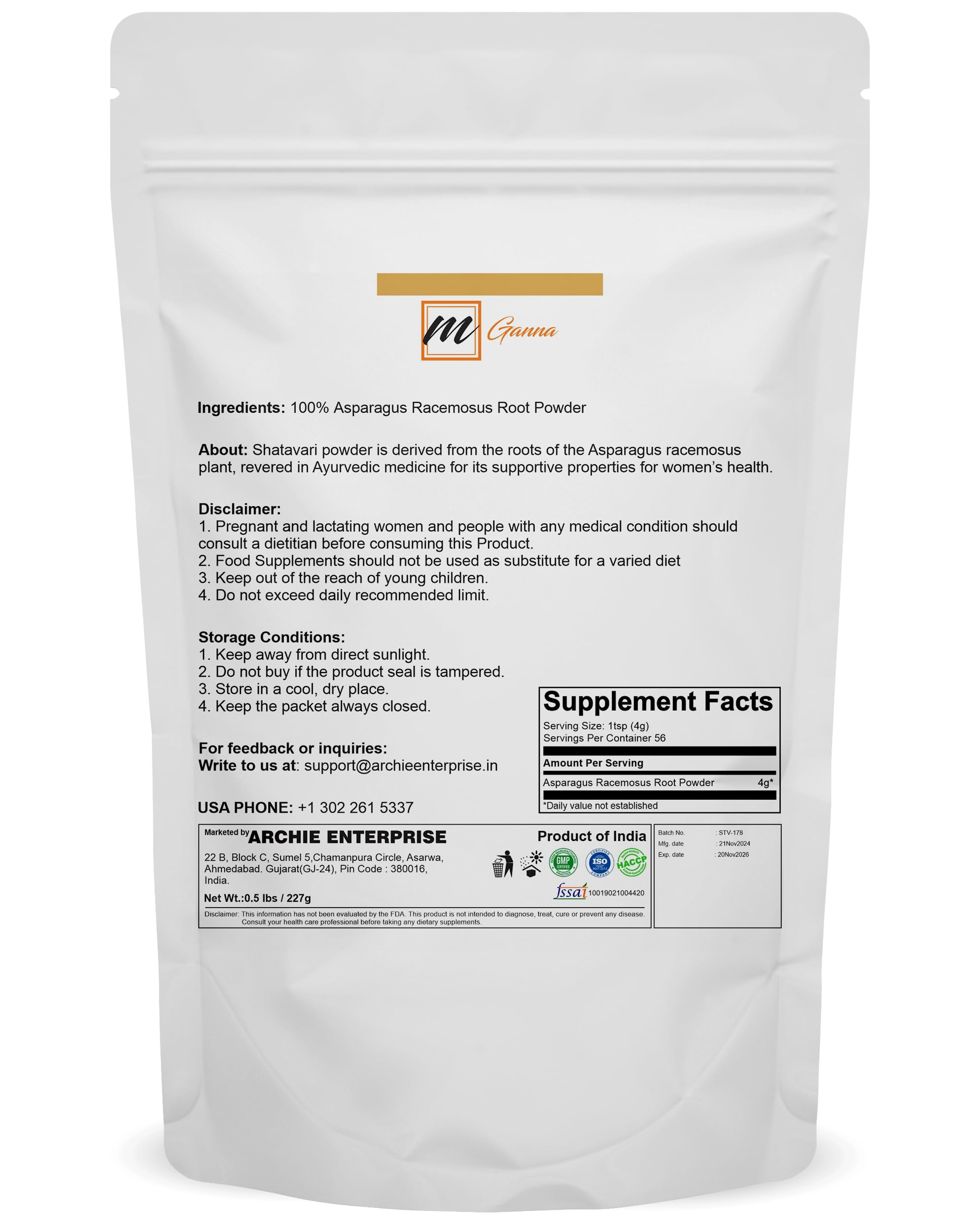 Pure Asparagus Racemosus herbal supplement for hair and scalp health
