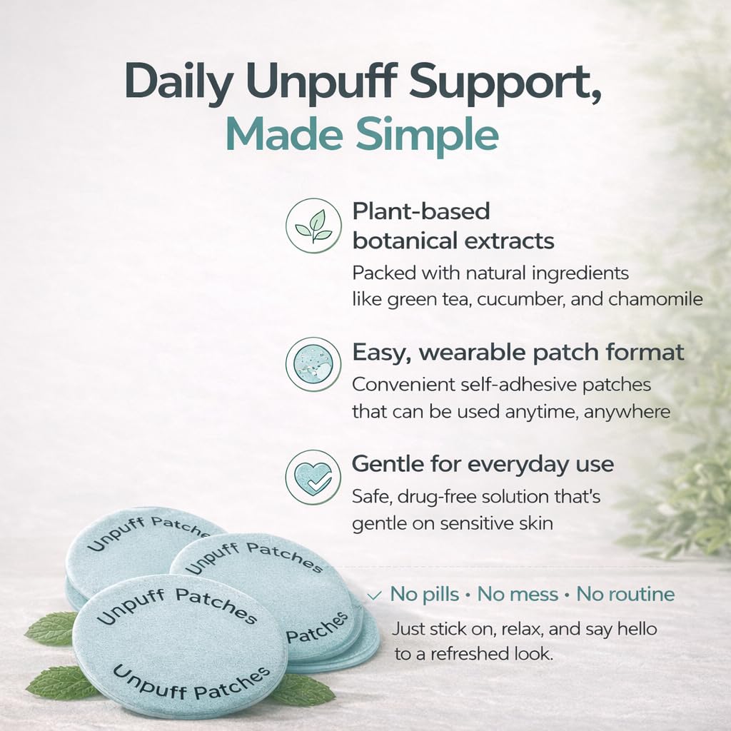 Circular light blue textured Unpuff patch applied directly to the clean skin of the upper arm for transdermal absorption.