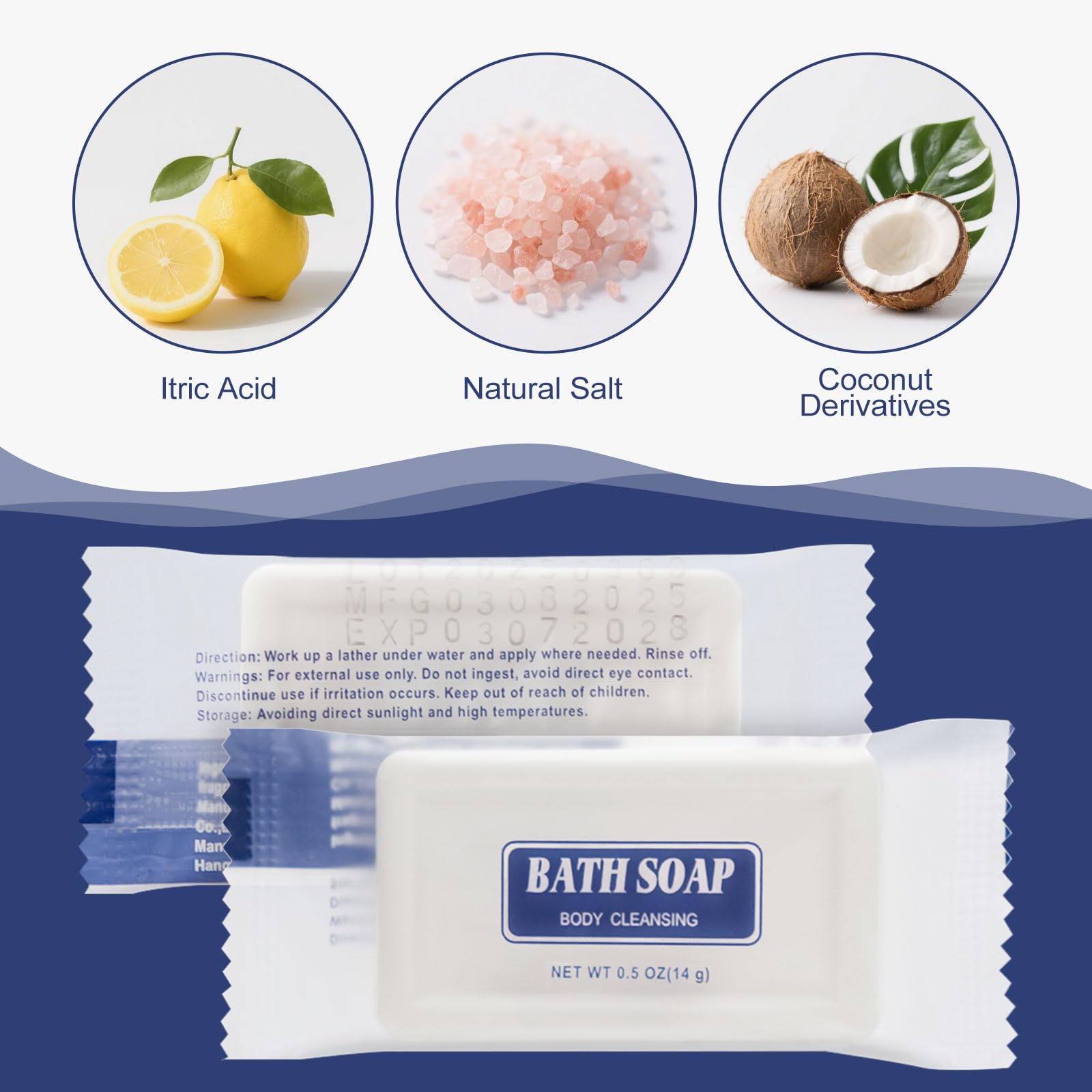 0.5 Ounce mini soap bars in bulk packaging