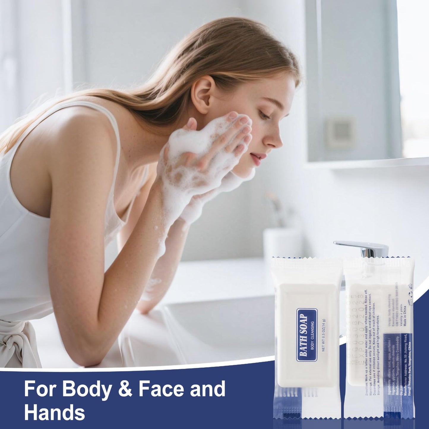 Mini body and face soap bars for guest bathroom