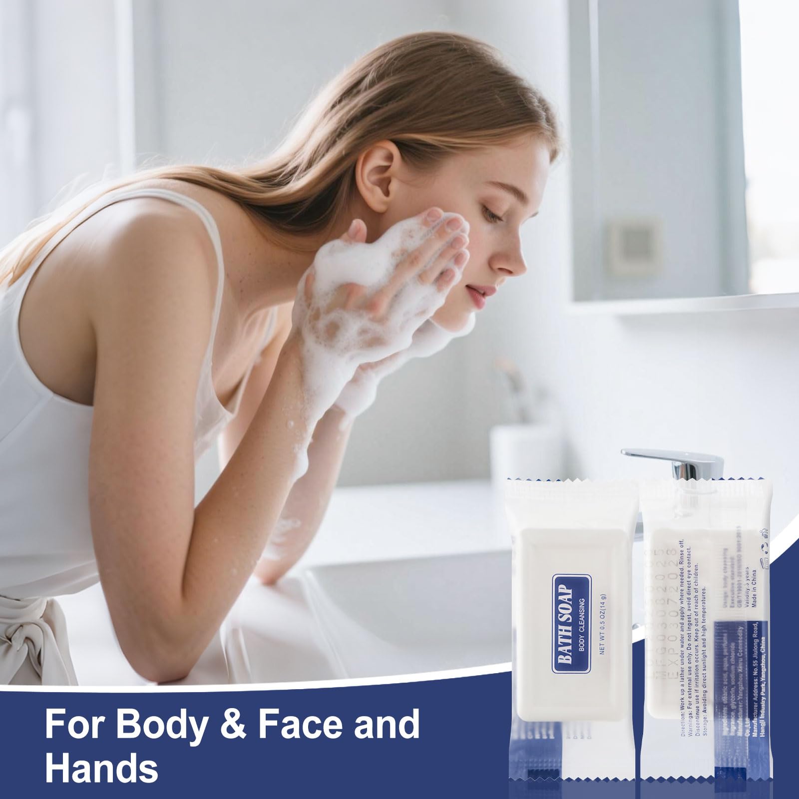Mini body and face soap bars for guest bathroom