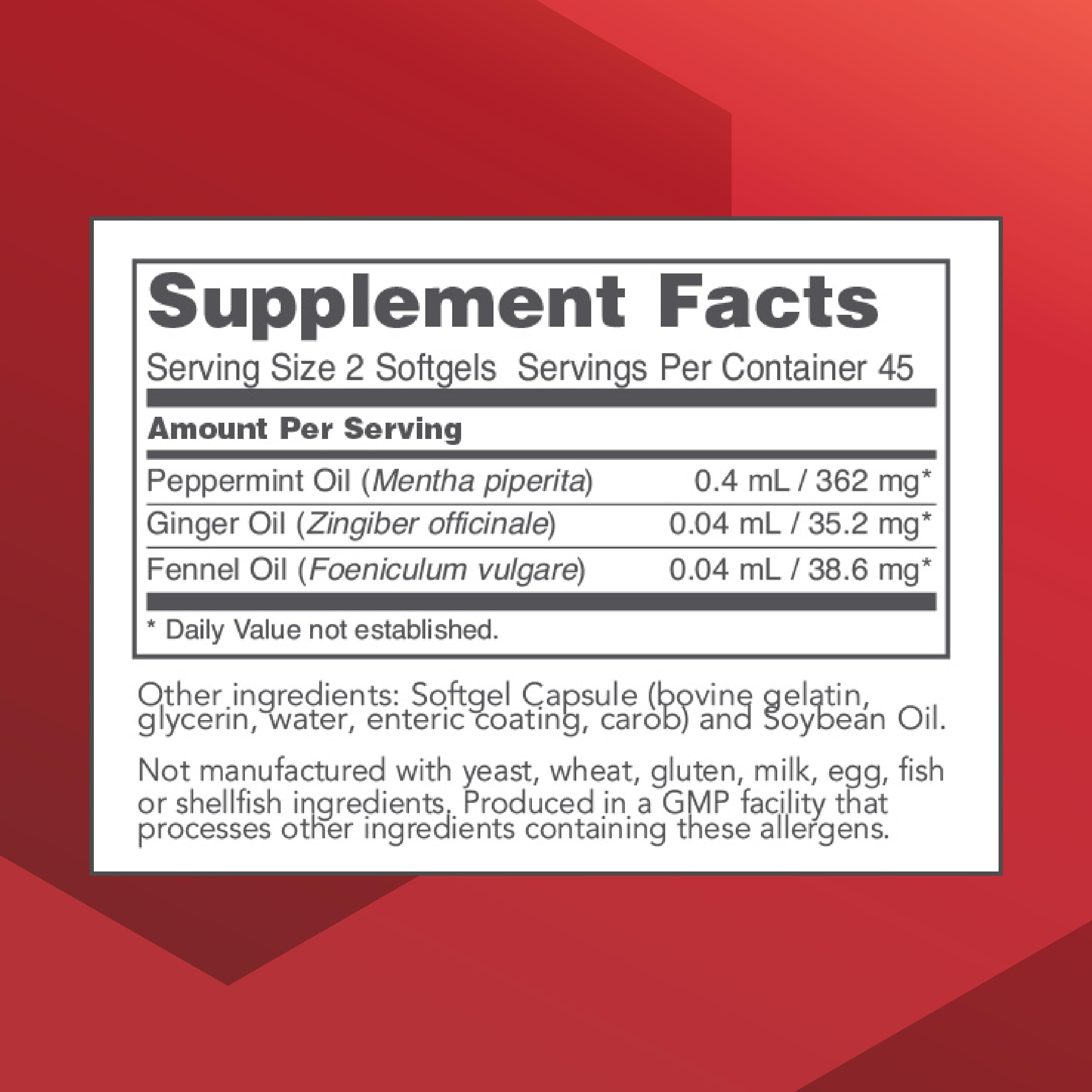 Protocol for Life Balance Peppermint GI enteric coated softgels nutritional facts label