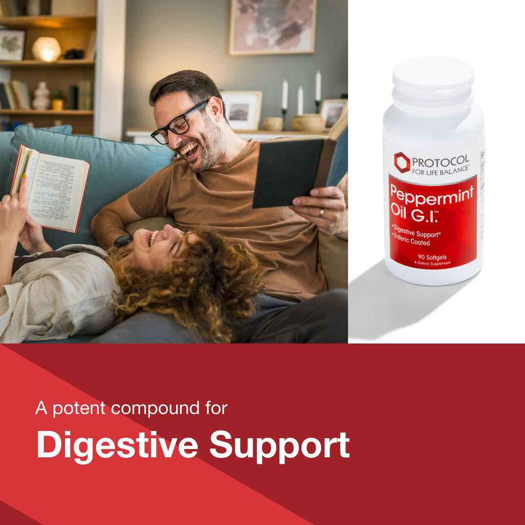 Protocol for Life Balance Peppermint Oil GI digestive system support capsules packaging side view
