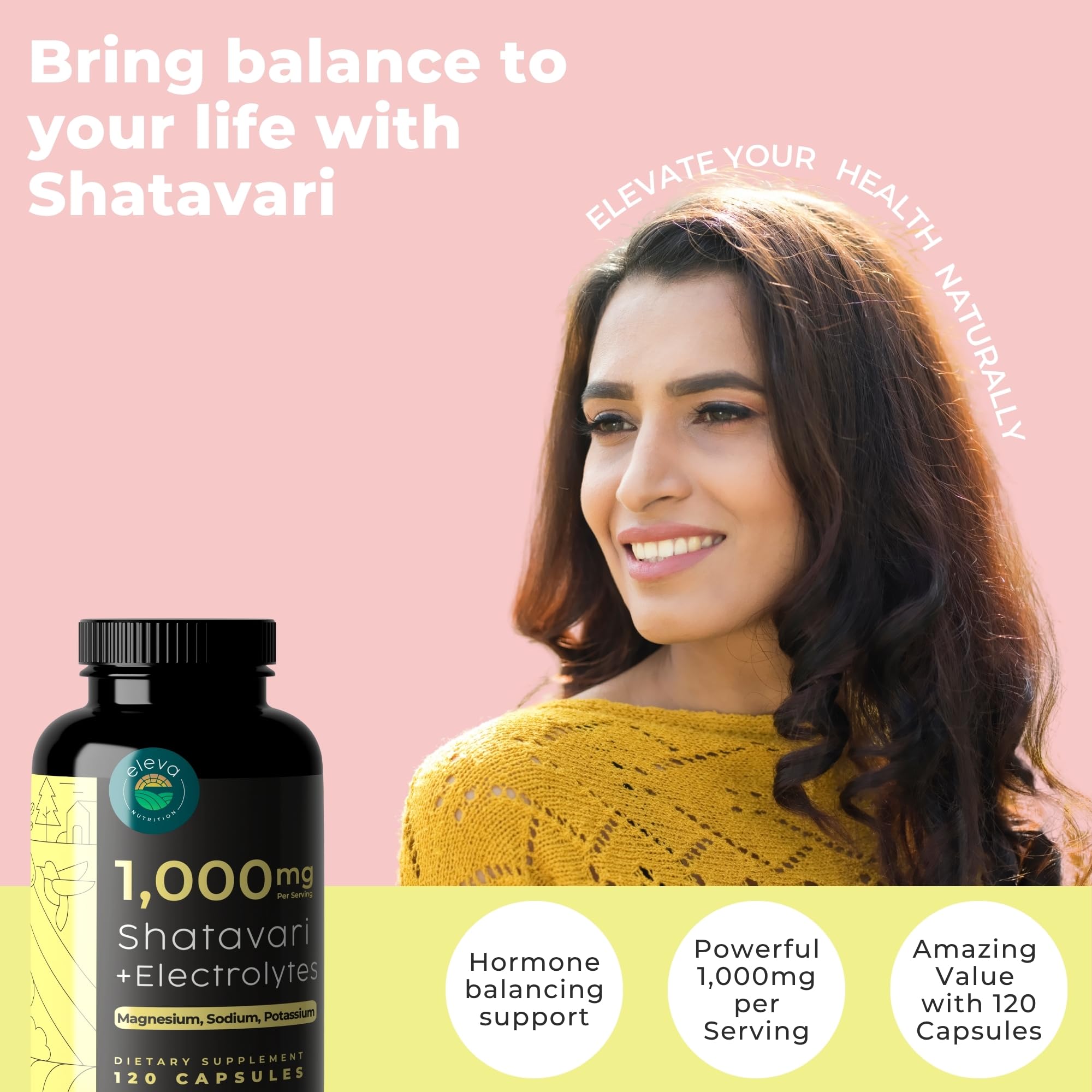 Eleva Nutrition Shatavari capsules supplement nutritional facts and ingredient list.