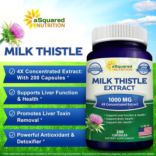ASquared Nutrition high strength milk thistle extract supplement bottle label view