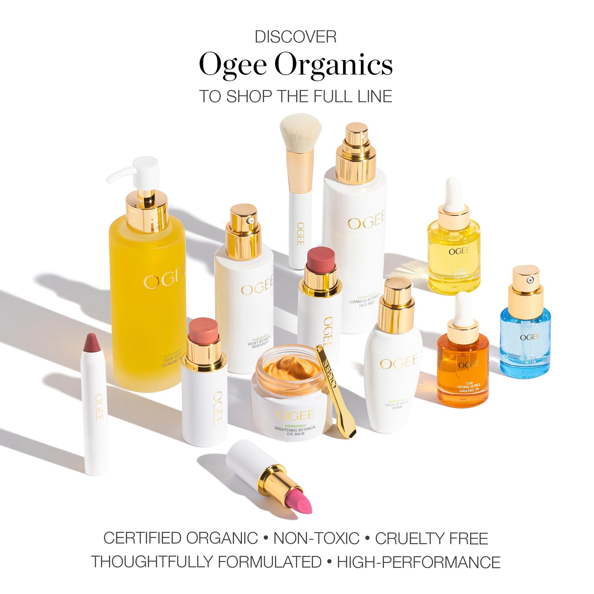 Ogee luxury cream blush and bronzer stick collection arranged elegantly on a clean surface.
