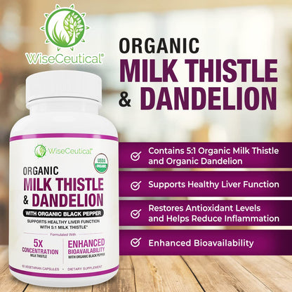 Wiseceutical non GMO vegan milk thistle 2000mg strength capsules close up visual