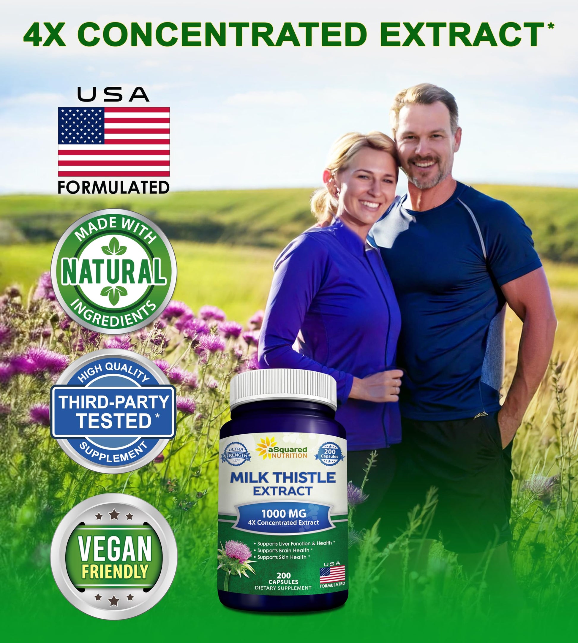 ASquared Nutrition 4 to 1 concentrated milk thistle seed powder capsules
