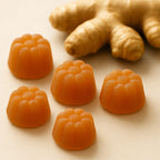 Back label of Pharmvista ginger chewables displaying supplement facts and full nutritional info.