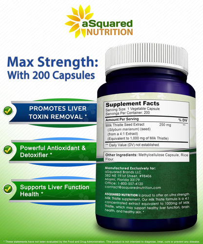 Authentic USA imported aSquared Nutrition milk thistle supplement packaging