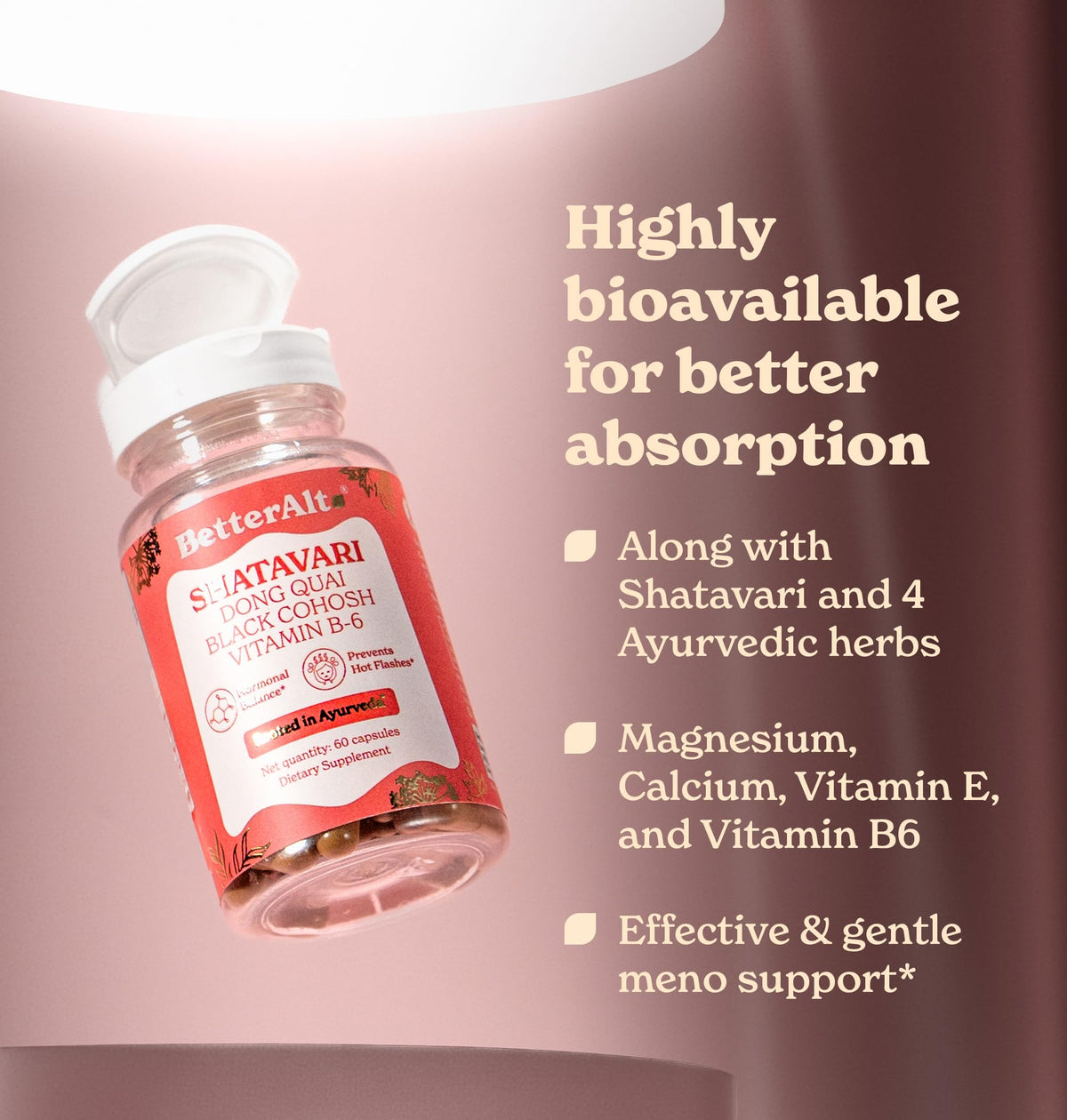 Better Alt menopause relief supplement containing black cohosh and dong quai