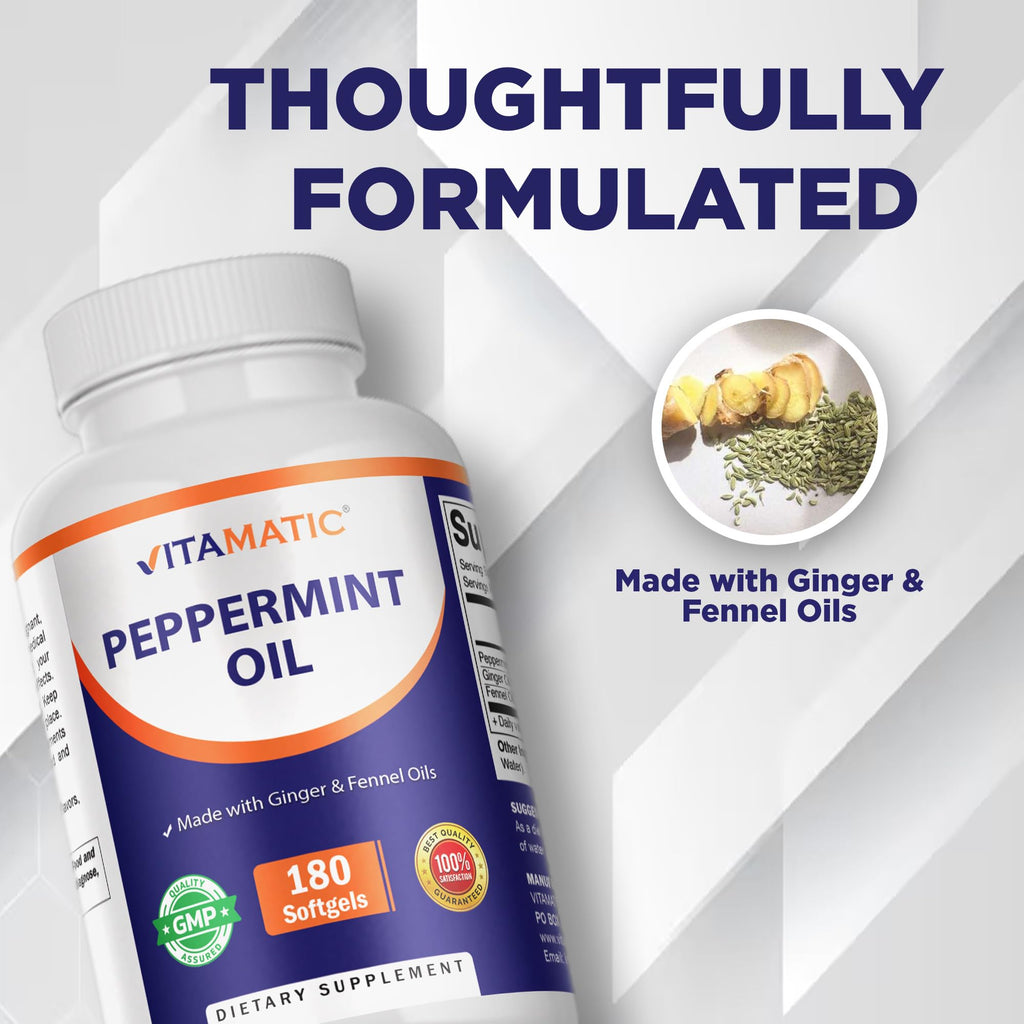 Authentic Vitamatic USA imported peppermint oil softgels for bloating and gas relief