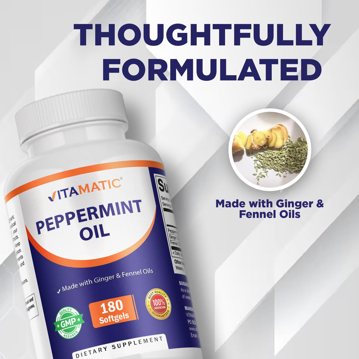 Authentic Vitamatic USA imported peppermint oil softgels for bloating and gas relief
