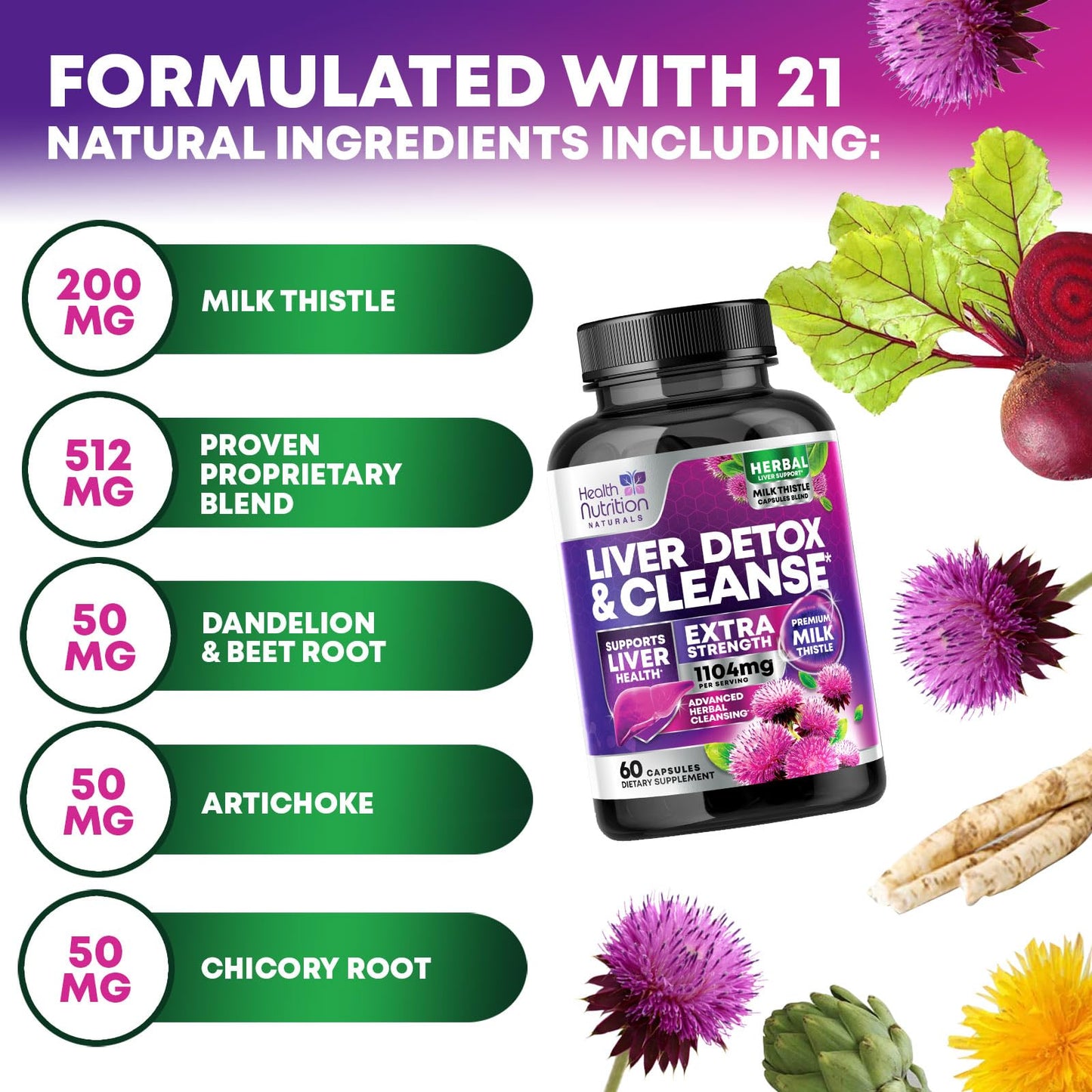 Premium USA imported liver detox capsules by Health Nutrition Naturals displayed on a clean background