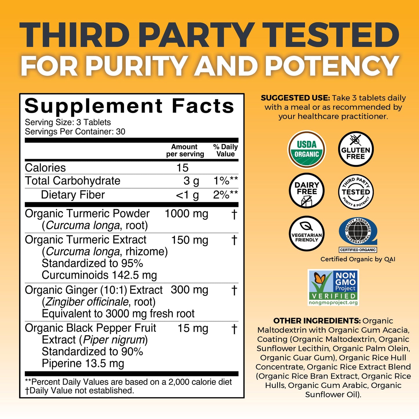 Viva Naturals Turmeric and Ginger supplement bottle showing USDA Organic certification.