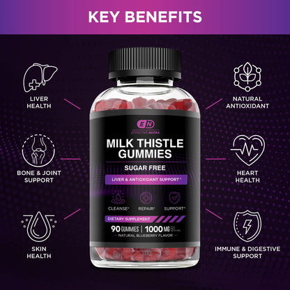 Effective Nutra Milk Thistle 1000mg supplement facts label showing vegan sugar free ingredients
