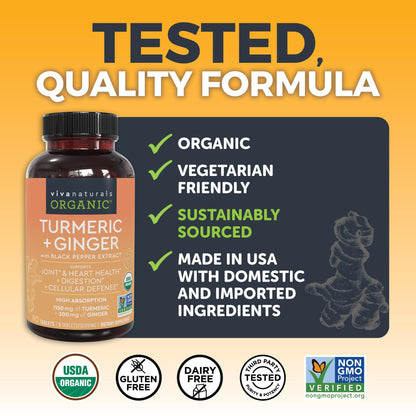 Authentic USA imported Viva Naturals organic curcumin and ginger root extract product.