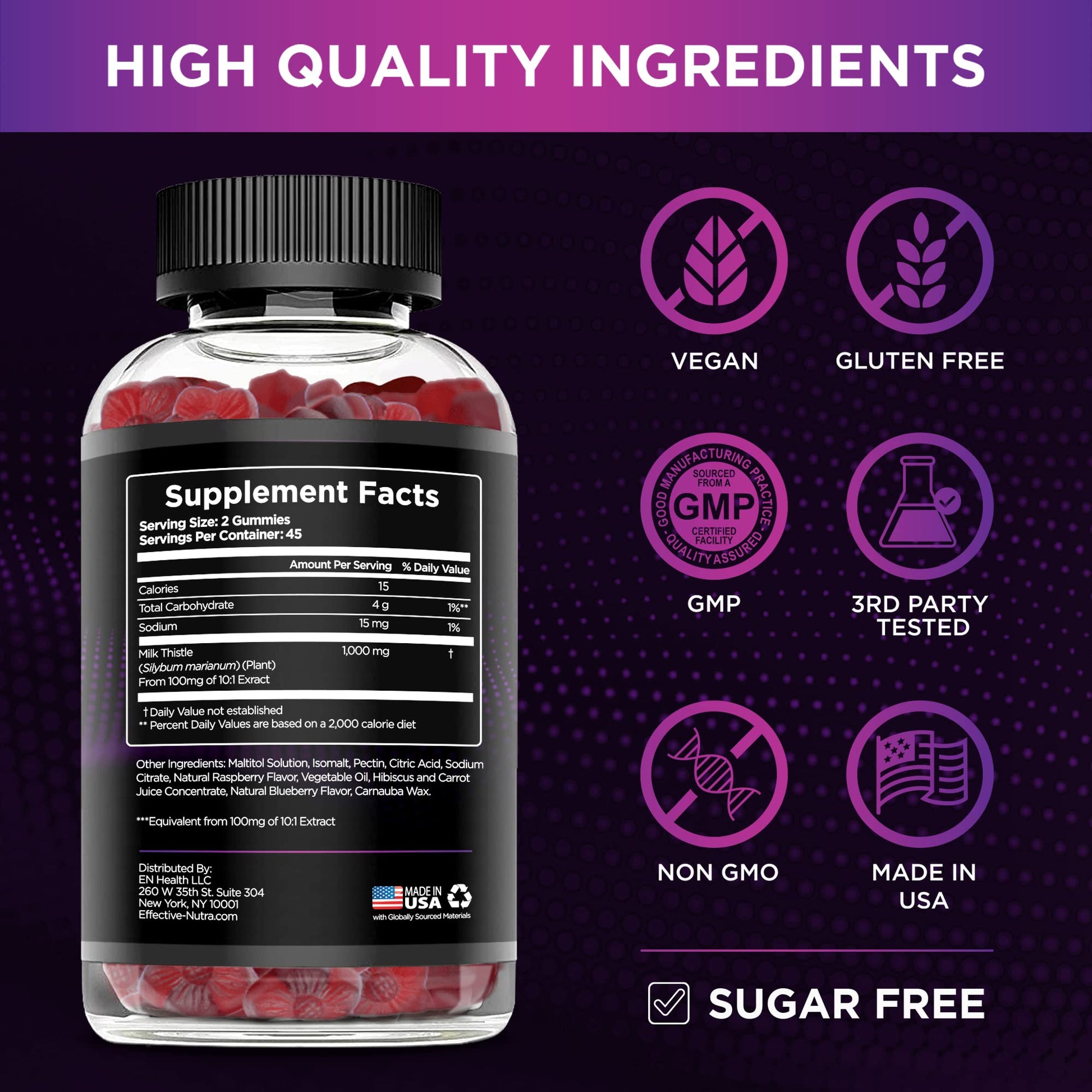 Authentic USA imported Effective Nutra antioxidant health gummies packaging display