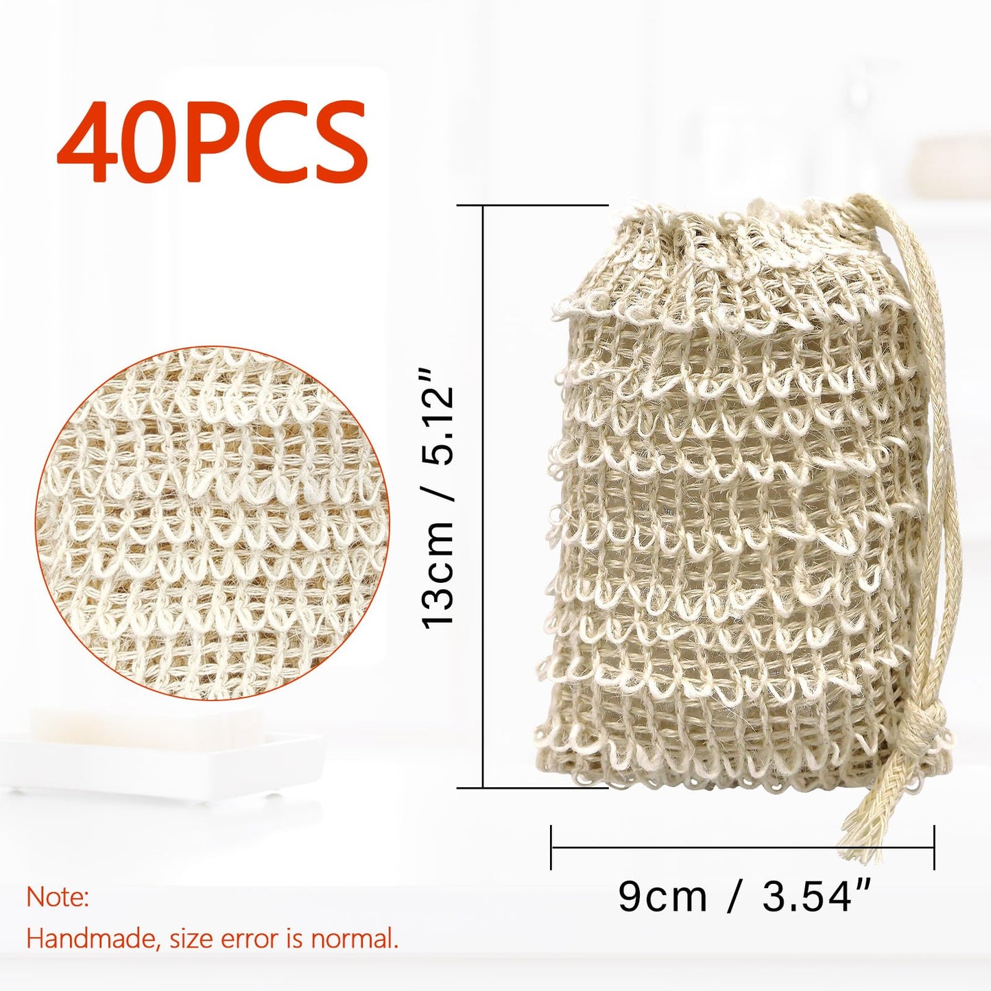 Cunhill soap saver bags with drawstring and wooden bead detail