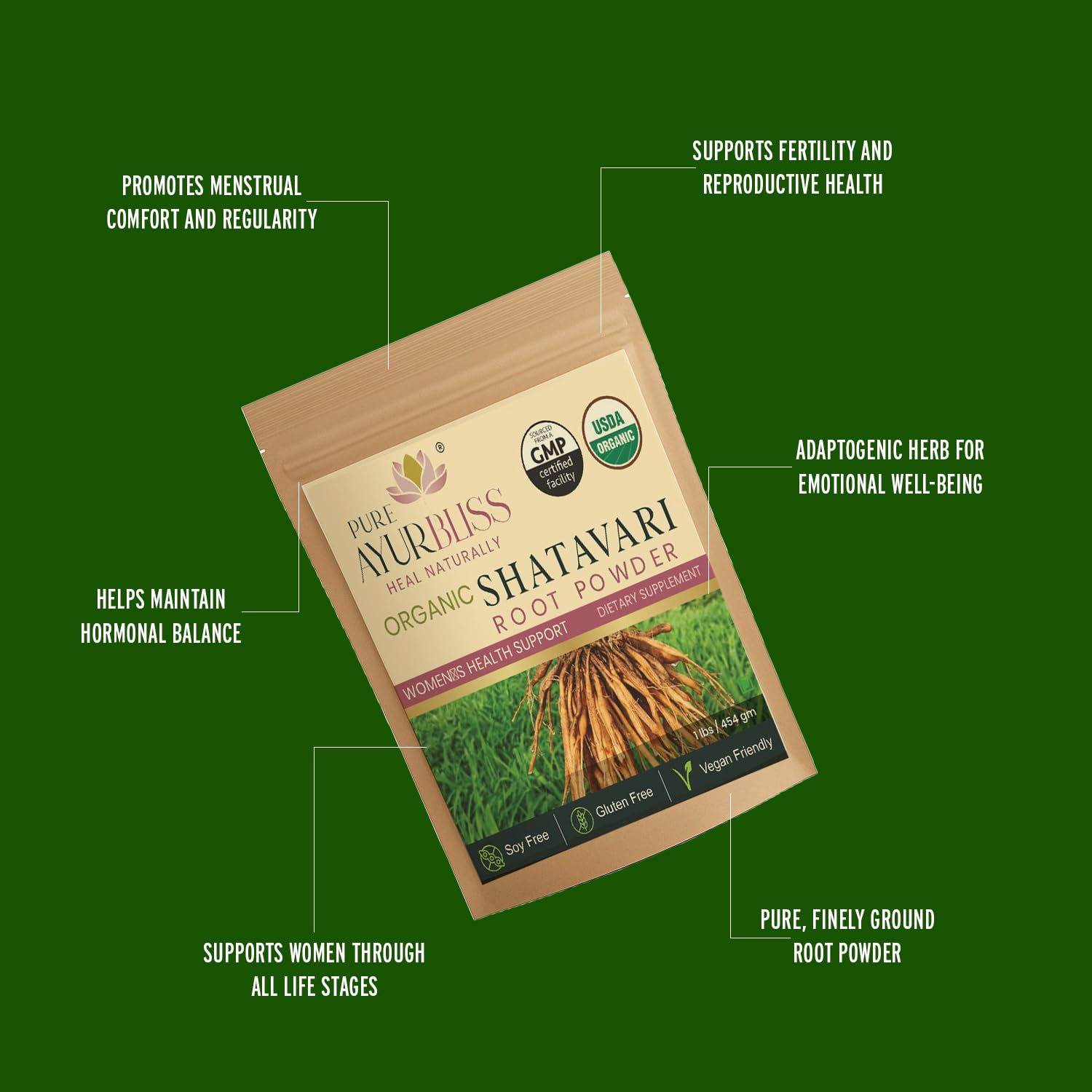 Gluten free and vegan Shatavari root powder nutrition label close up