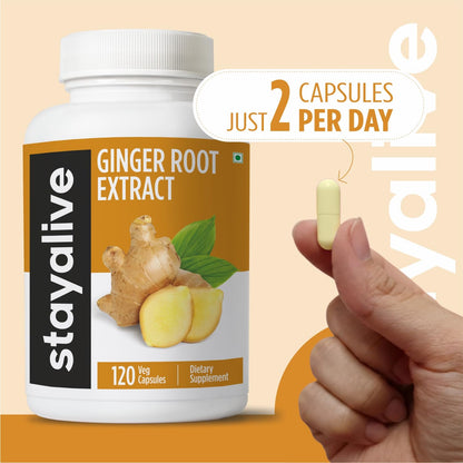 Authentic USA imported Stay Alive ginger supplement bottle on a plain background.