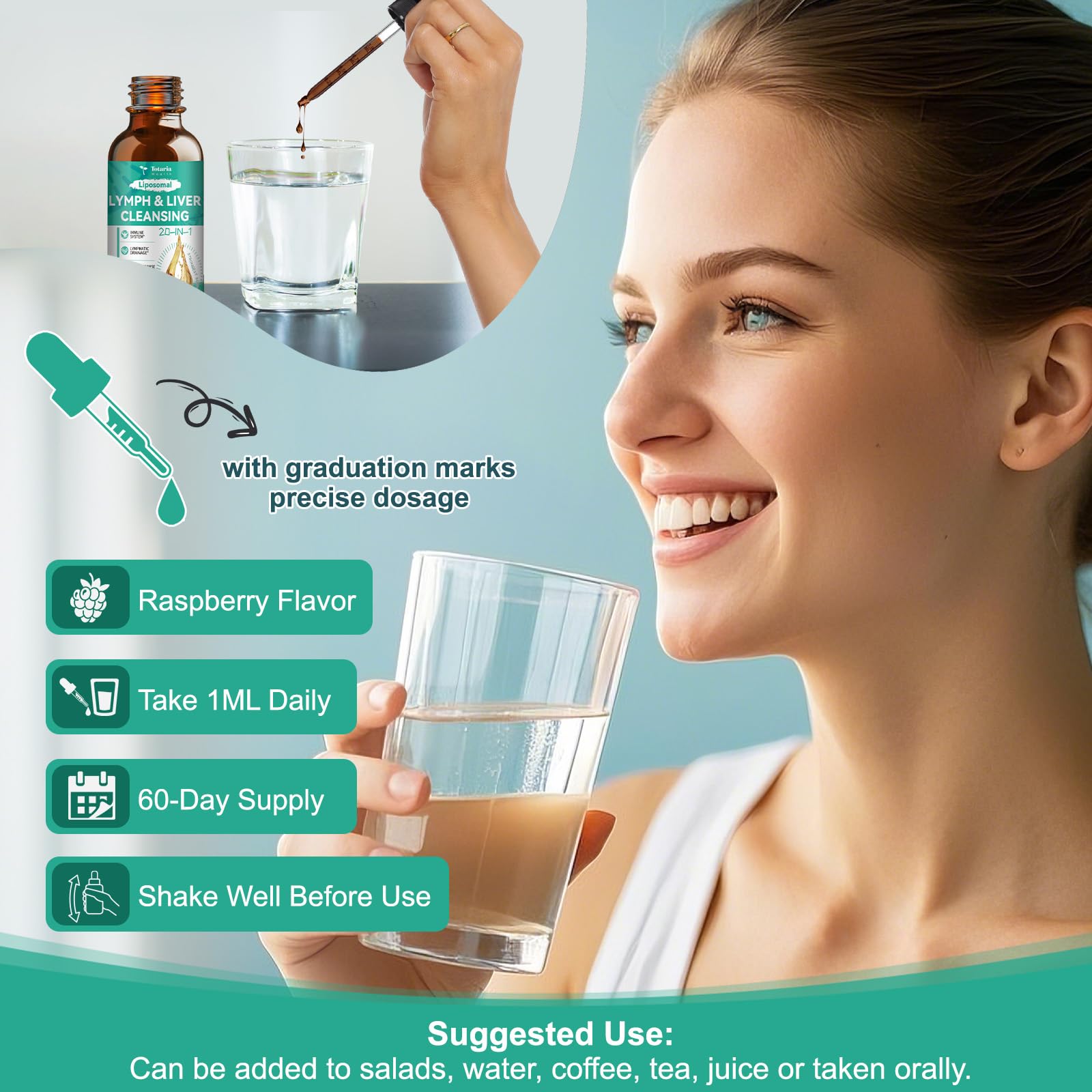 Totaria liquid cleanser supplement bottle showcasing nutritional facts panel