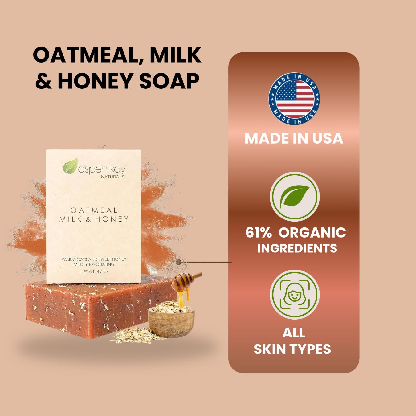 Aspen Kay Naturals exfoliating soap bar showing texture of organic rolled oats