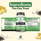 Premium dietary supplement for nausea relief and antioxidant defense showing capsule count