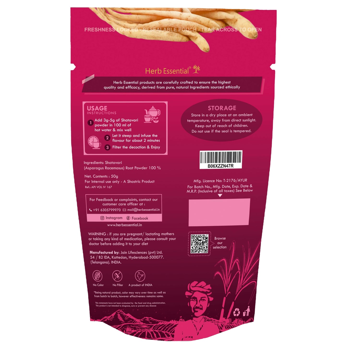 Close up of Shatavari powder label and branding