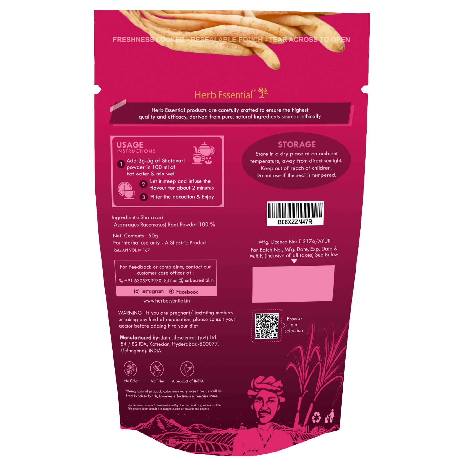 Close up of Shatavari powder label and branding