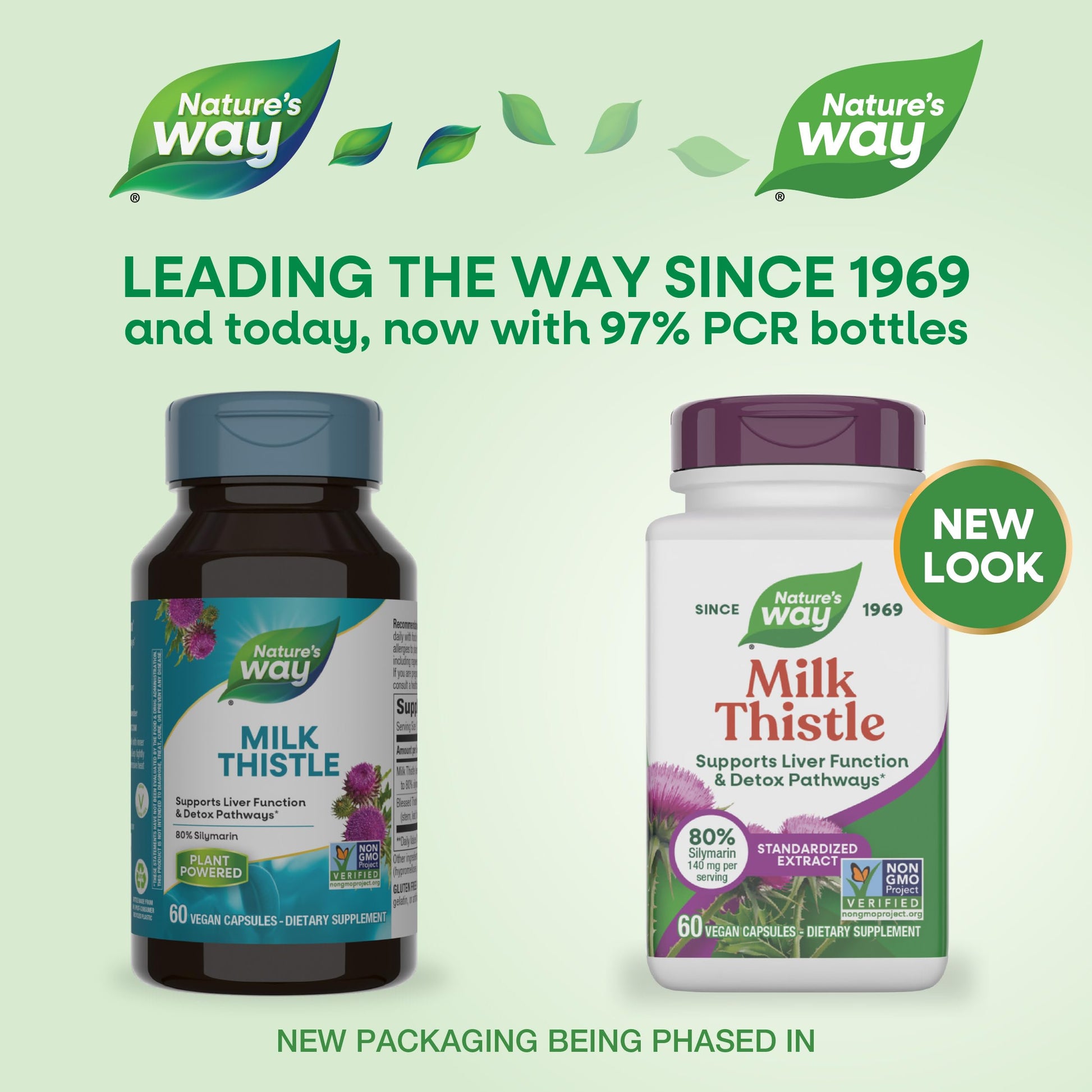 Nature's Way Milk Thistle standardized herbal extract label details showing 80 percent silymarin