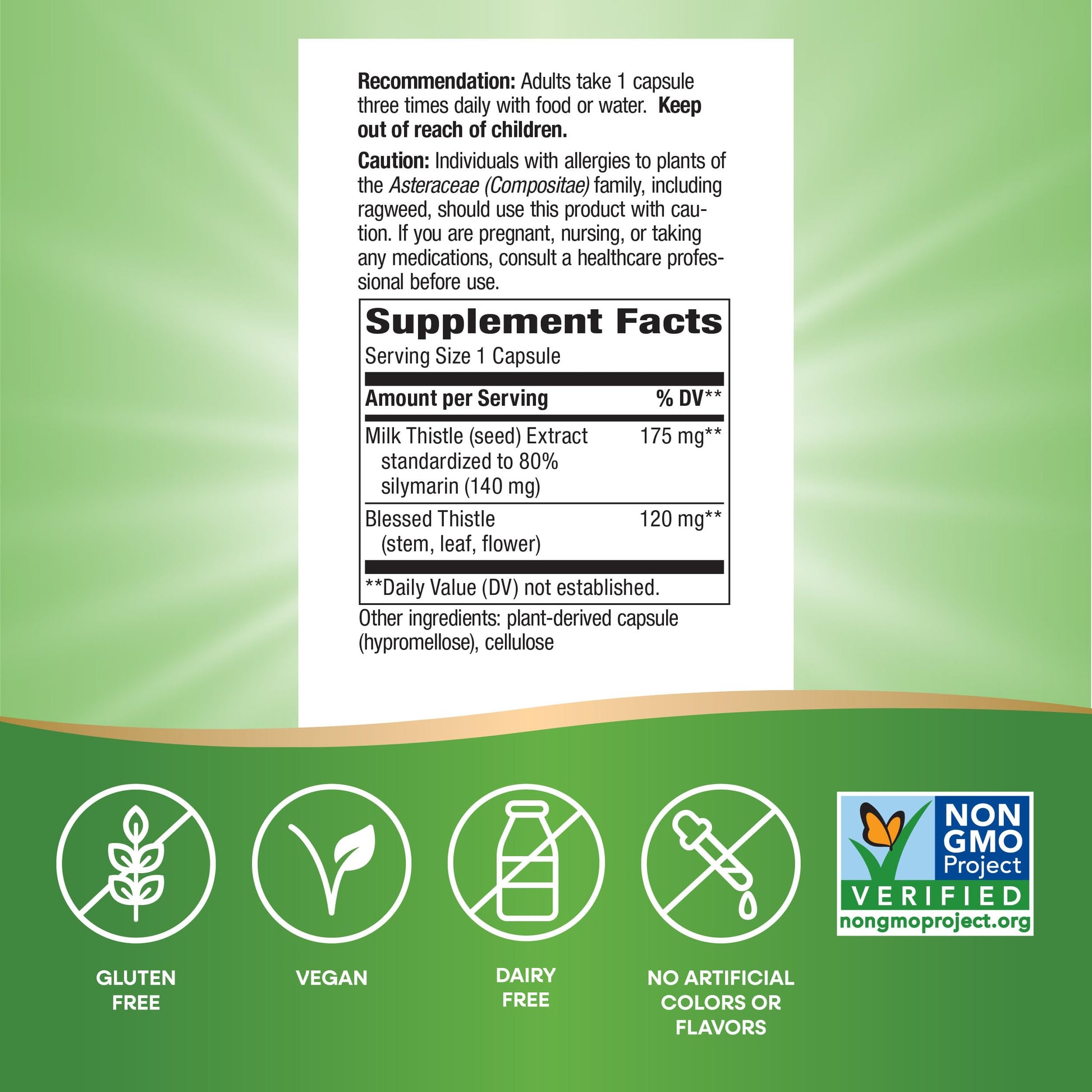 Close-up of Nature's Way Milk Thistle container focusing on the TRU-ID certified authentic seal