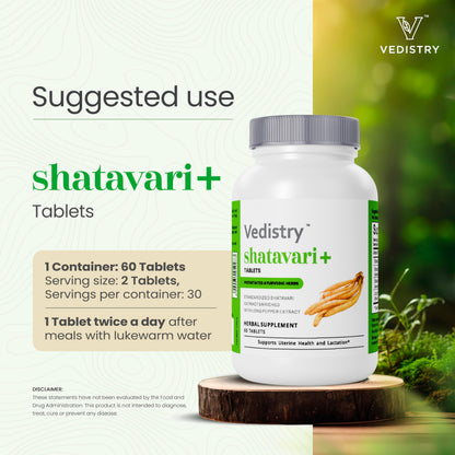 Vedistry Shatavari Plus by Charak Pharma side view with usage instructions