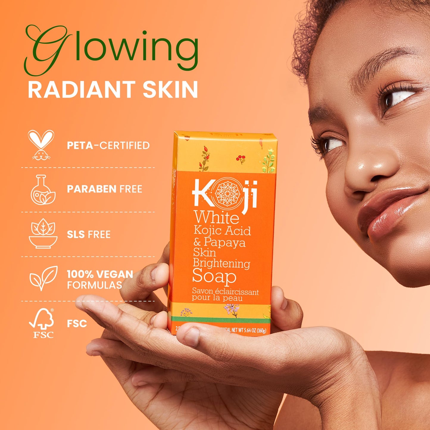 Two bars of Koji White kojic acid and papaya soap for face and body