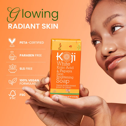 Two bars of Koji White kojic acid and papaya soap for face and body