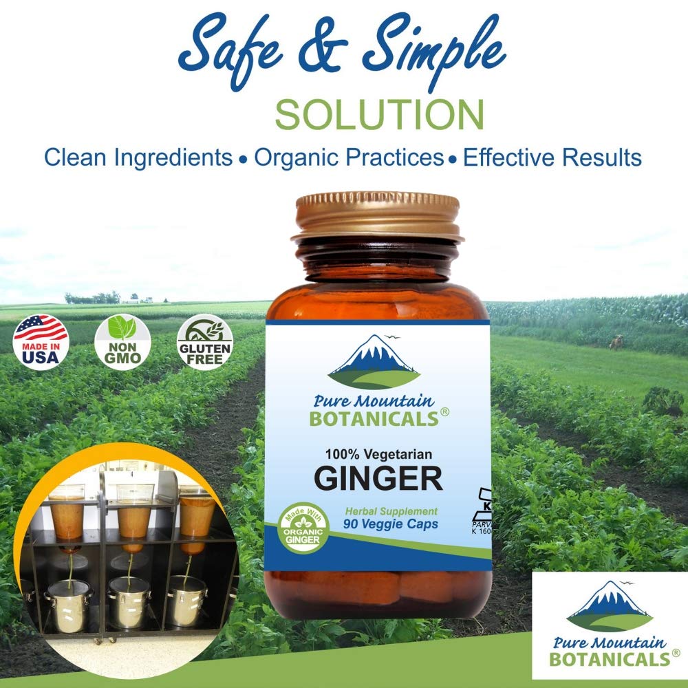Pure Mountain Botanicals 1000 milligrams ginger root digestive support supplement packaging.