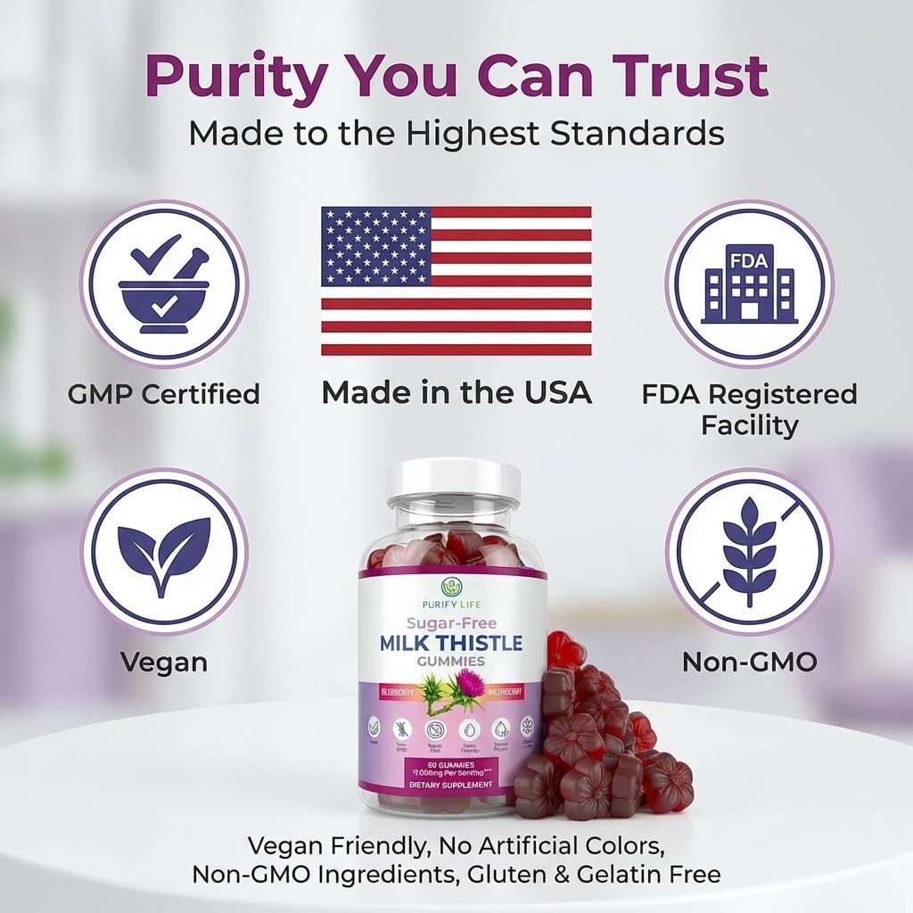 Top angle view of Purify Life blueberry raspberry flavored plant based wellness gummies
