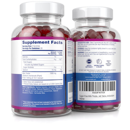 Purify Life non GMO gluten free milk thistle gummies bottle on a white background
