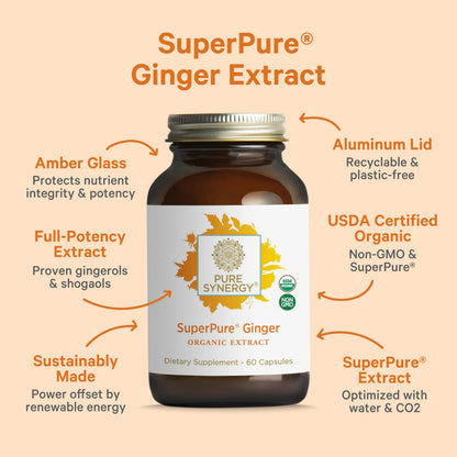 Side panel of Pure Synergy SuperPure Ginger Extract showing active gingerols ingredient facts