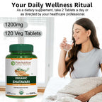 Pure Nutrition 1200mg Shatavari herbal tablets packaging close up showing non-GMO seal