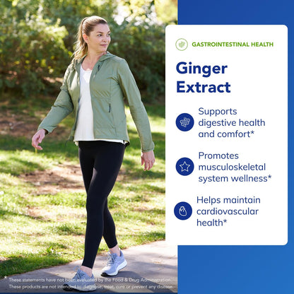 Pure Encapsulations Ginger Extract 120 vegetarian capsules side view highlighting hypoallergenic and gluten free certification