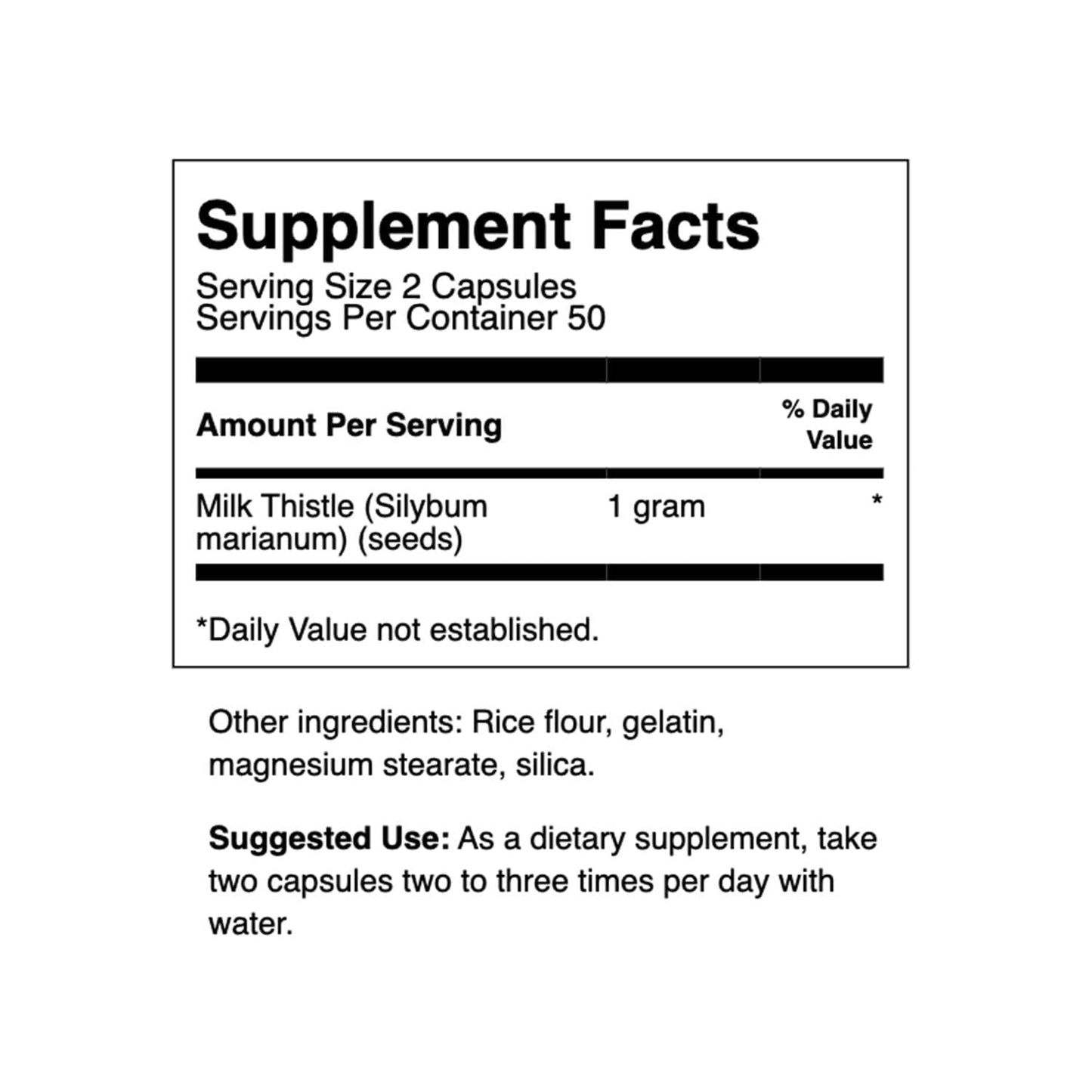 Swanson Milk Thistle 500 mg supplement facts and ingredient label close up