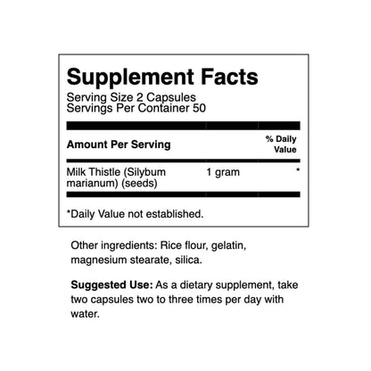 Swanson Milk Thistle 500 mg supplement facts and ingredient label close up