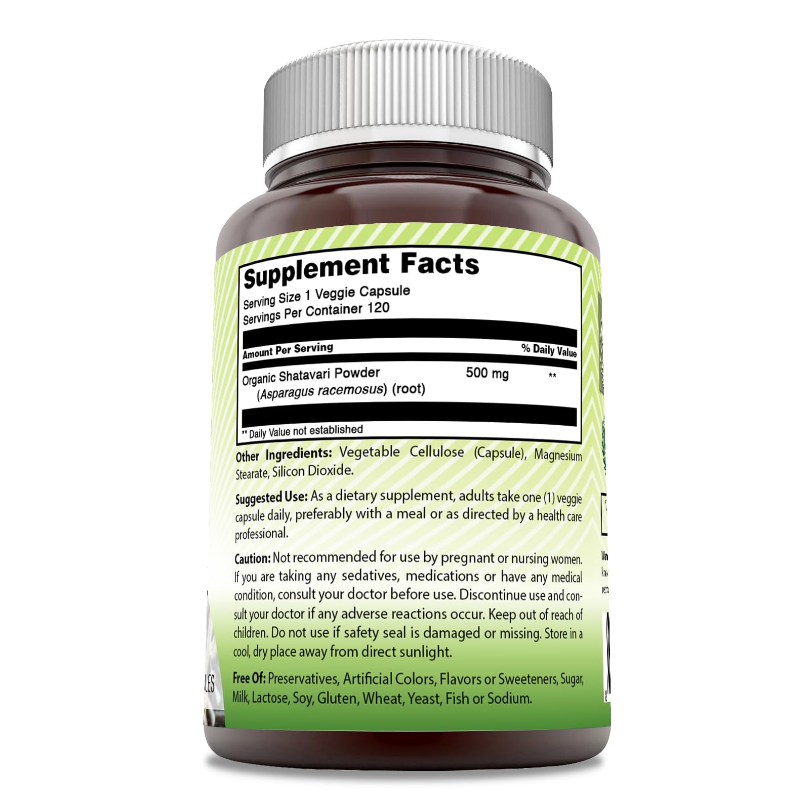 Amazing India Shatavari 500mg veggie capsules label details