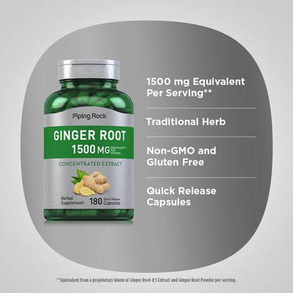 Imported USA health supplement Piping Rock Ginger Root 180 capsule bottle