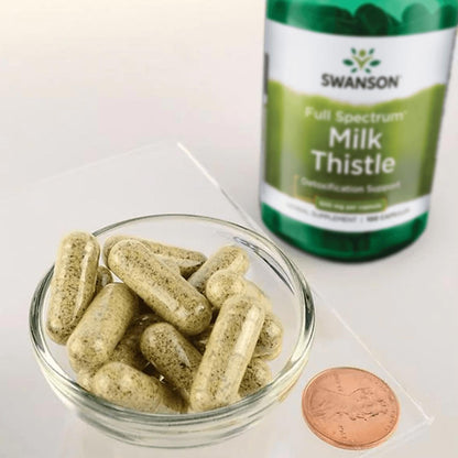 Swanson Full Spectrum Milk Thistle herbal liver support packaging showing vegetarian certification