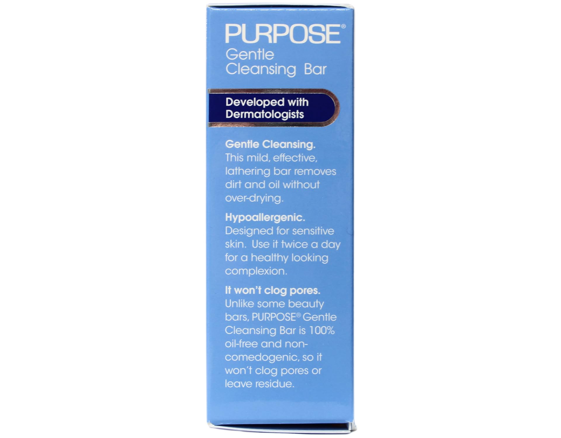 Side view of Purpose gentle cleansing bar three point six ounce size