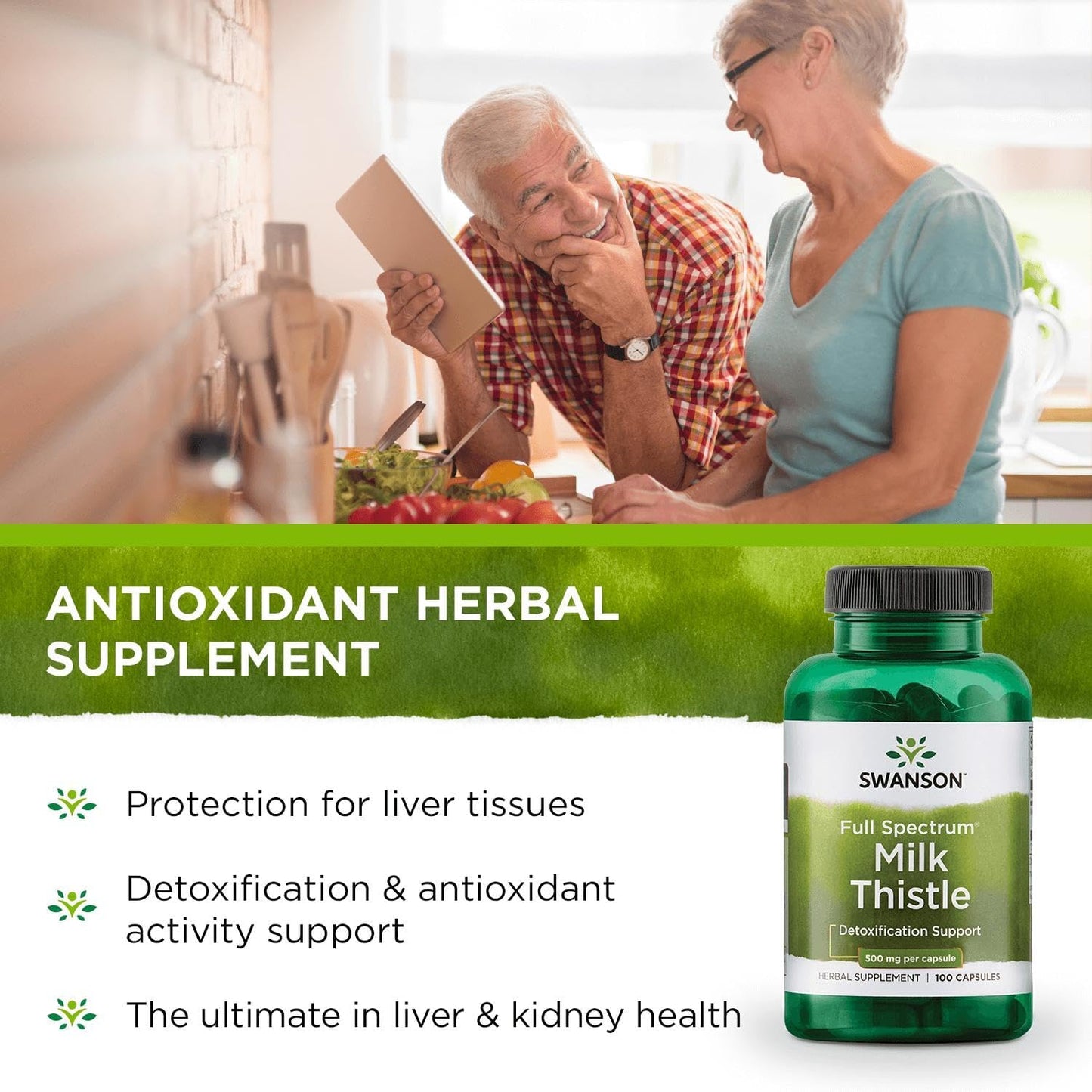 Swanson USA imported milk thistle 500 mg capsule size and product appearance